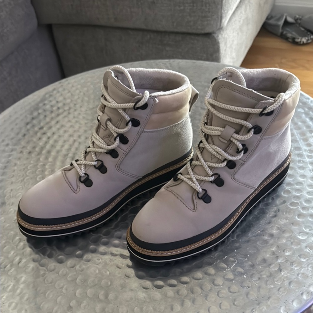 Toms Cream Ankle Boots with Lace-Up Design and Thick Platform Sole